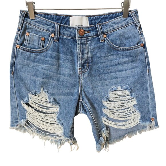 One Teaspoon Stevies Cut Off Distressed Denim Jean Bermuda Shorts
